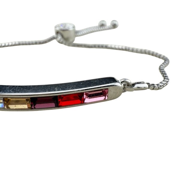 Adjustable Silver-Tone Box Chain Bracelet With Multi-Colored Glass Stones - Picture 2 of 7